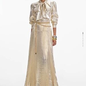 Self-Portrait Metallic Gold Maxi Dress